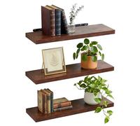 Relaxdays Set da 3 mensole da Parete, 4 x 80 x 23 cm, Metallo, Marrone | Effetto legno