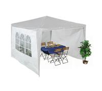 Relaxdays Tende per Gazebo Laterali, Set 3, Telo Impermeabile, Pareti in PE, Chiusura a Strappo, 2x3 m, Finestra, Bianco