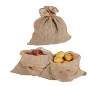 Relaxdays Set di 3 Sacchi di Iuta Grandi HxL: 55 x 50 cm, Set 3 Sacchetti Juta per Piante in Inverno, per Patate e Noci, Naturale