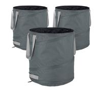 Relaxdays Sacchi da Giardinaggio, Set da 3, Fogliame e Rifiuti, Sistema Pop Up, 85 l, Impermeabile, HD 47x46 cm, Grigio, Poliestere