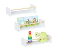 Relaxdays Set da 3 Scaffali per Bambini, Libreria da Parete Porta Libri e Giochi, MDF e Legno, HLP 12x50x18 cm, Bianco, Fibra