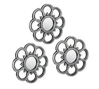 Relaxdays Set da 3 Specchi a Forma di Fiore, da Parete, Rotondi, Cornice Decorativa in Plastica, Diametro 26 cm, Argento