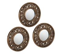 Set 3 specchio decorativo appendere motivi ornamentali dorati nero muro Ø 25 cm
