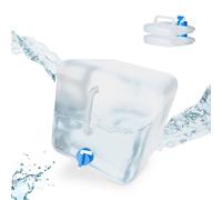 Relaxdays Taniche Pieghevoli, Set da 3, 20 Litri, Contenitore con Rubinetto, Plastica BPA Free, Trasparente Blu, Gommapiuma