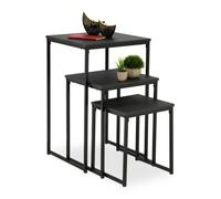 Relaxdays Tavolini da Salotto, Tavolo Basso da caffè Divano in Soggiorno, in Metallo e MDF, 3 Misure Impilabili, Nero, Ferro