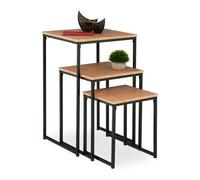 Relaxdays Tavolini da Salotto, Tavolo Basso da caffè Divano, Metallo e MDF, 3 Misure Impilabili, Marrone Chiaro Nero, Fibra di Legno