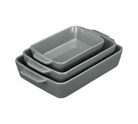 Relaxdays Set da 3 Teglie in Ceramica, Pirofile Rettangolari, per Forno, Frigo, Lavastoviglie, Lasagne, Manici, Grigio