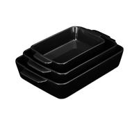 Relaxdays Set da 3 Teglie in Ceramica, Pirofile Rettangolari, per Forno, Frigo, Lavastoviglie, Lasagne, con Manici, Nero