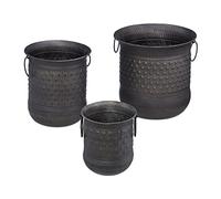 relaxdays Set da 3 Vasi per Piante Antichi, Decorativi, con Manici, Stile Vintage, Impilabili, Ferro, Design A,Antracite