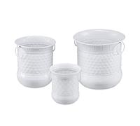 Relaxdays Set da 3 Vasi per Piante Antichi, Decorativi, con Manici, Stile Vintage, Impilabili, in Ferro, Design C,Bianco