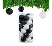 Relaxdays Palline di Natale, Set da 30 Palle Albero, Addobbi Natalizi, D: 6 cm, in Plastica Infrangibile, Nero Bianco