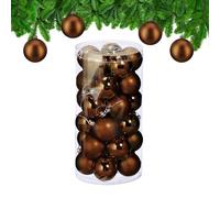 Relaxdays Palline di Natale, Set da 30 Palle Albero, Addobbi Natalizi, Sfere D: 6 cm, in Plastica Infrangibile, Marrone