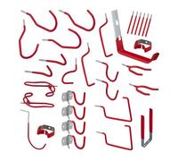 Relaxdays Set da 32 Ganci da Parete, Supporto Porta Utensili da Muro, per Giardino, Garage e Officina, in Acciaio, Rosso