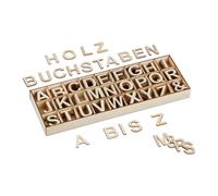 Relaxdays Lettere in Legno, Set da 324 Letterine Maiuscole da A-Z ed & Commerciale, Bricolage e Lavoretti 3 cm, Naturale