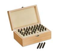 Relaxdays Set da 36 Punzoni Lettere A-Z e Numeri 0-9, Stampi in Rilievo 3 mm, Kit Timbro Incisione Metallo e Cuoio, Nero, Acciaio, 7 x 18 x 11.5 cm