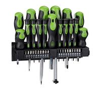 Relaxdays Set da 37 Cacciaviti Professionali, XXL, Inserti, Giraviti a Croce e a Taglio, Supporto a Parete, Nero/Verde