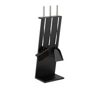 Relaxdays Set da 4 Attrezzi da Camino, Attizzatoio Fuoco, Paletta, Scopino per la Cenere e Porta Utensili, Acciaio, Nero