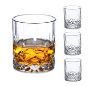 Relaxdays Set 4 Bicchieri da Whisky, Liquore, Rum, Tumbler Bar, Design Decorativo, Calici Vetro da 300 ml, Trasparente, HxD: 9 x 8,5 cm