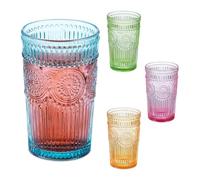 Relaxdays Set da 4 Bicchieri in Vetro per Acqua e Drink, Lavabili in Lavastoviglie, Servizio da Tavola, 360 ml, Colorati, 12,5 x 8 x 8 cm
