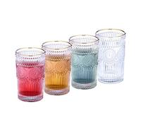 Relaxdays Set da 4 Bicchieri Vetro, Lavabili in Lavastoviglie, 400 ml, Vintage, Bordo Oro, Acqua e Cocktail, Trasparente