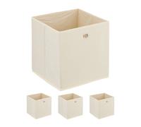 Relaxdays Scatola Portaoggetti, Set 4 Box da Scaffale, HLP 30 x 30 x 30 cm, Portagiochi Pieghevole, in Stoffa, Crema, Ferro