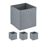 Relaxdays Scatola Portaoggetti, Set 4 Box da Scaffale, HLP: 30 x 30 x 30 cm, Portagiochi Pieghevole, in Stoffa, Grigio, Ferro