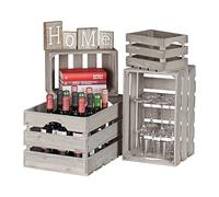 relaxdays Set da 4 Cassette Vintage in Legno, Contenitore Decorativo, 4 Misure, Bottiglie & Libri, Shabby, Grigio