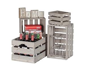 Relaxdays Set da 4 Cassette Vintage in Legno, Contenitore Decorativo, 4 Misure, Bottiglie & Libri, Shabby, Grigio
