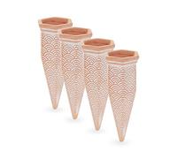Relaxdays Set da 4 Coni Irrigazione, Piante in Vaso e Fioriere, Innaffiatori per Bottiglie da 1,5 l in Pet, Terracotta, Ceramica