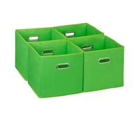 Relaxdays Set di 4 Scatola Portaoggetti, Set 4 Box Cubo da Scaffale HLP 30 x 30 x 30 cm, Portagiochi Pieghevole in Stoffa, Verde, Poliestere