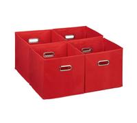 Relaxdays Set di 4 Scatola Portaoggetti, Set 4 Box Cubo da Scaffale HLP 30 x 30 x 30 cm, Portagiochi Pieghevole in Stoffa, Rosso, Poliestere