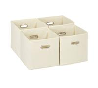 Relaxdays Set di 4 Scatola Portaoggetti, Set 4 Box Cubo da Scaffale HLP 30 x 30 x 30 cm, Portagiochi Pieghevole in Stoffa, Beige, Poliestere