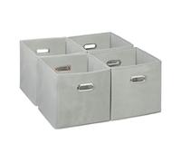Relaxdays Set di 4 Scatola Portaoggetti, Set 4 Box Cubo da Scaffale HLP 30 x 30 x 30 cm, Portagiochi Pieghevole in Stoffa, Grigio, Poliestere
