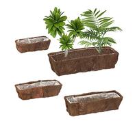 Relaxdays Set da 4 Fioriere in Fibra di Cocco, Vasi in 4 Misure, Portapiante da Balcone e Davanzale, Pellicola, Naturale
