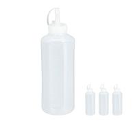 Relaxdays Flacone Dosatore, Set da 4, 1000 ml, per Salse, Squeeze Bottle, Dispenser Cucina, Plastica Trasparente