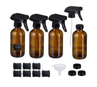 Relaxdays Spruzzino Nebulizzatore, Set 4 Bottiglie Spray Vuote da 500 ml, Vaporizzatore Parrucchieri, Pulizia, Marrone, Plastica, Vetro