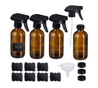 Relaxdays Spruzzino nebulizzatore - Set 4 bottiglie spray 250 ml - Vetro/Plastica marrone