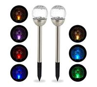 Relaxdays Set da 4 Luci Solari Sferiche da Giardino, Effetto Vetro Rotto, Impermeabili, Paletti Inclusi, Argento