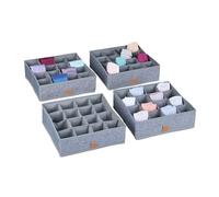 Relaxdays Set da 4 Organizer per Cassetti Biancheria, Box per Armadi, per Mutande, Calze, Cravatte e Cinture, Grigio, 9 x 29 x 29 cm