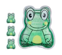 Relaxdays Ghiaccio Gel Termico, Set 4 Pad Terapia Caldo Freddo, Cuscinetto Refrigerante, Ranocchio, HxL 11 x 9 cm, Verde