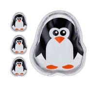 Relaxdays Ghiaccio Gel Termico, Set 4 Pad Terapia Caldo Freddo, Cuscinetto Refrigerante, Pinguino 11 x 9 cm, Nero Bianco