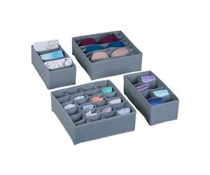 Relaxdays, Set da 4 Pezzi Organizer per Cassetti, Scatole Portaoggetti per Armadio, Cesti per Slip, Cravatte e Calzini, Grigio, Cartone