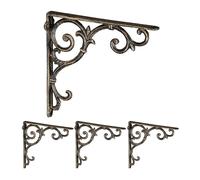 Relaxdays Set 4 Reggimensola da Muro, Staffe per Mensole, HLP: 24,5x4x24,5 cm, Supporti Angolari Ripiani Vintage, Bronzo, Ghisa