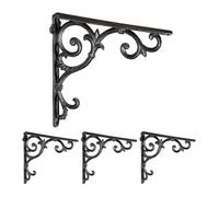 Relaxdays Set 4 Reggimensola da Muro, Staffe per Mensole, HLP: 24,5x4x24,5 cm, Supporti Angolari Ripiani Vintage, Nero, Ghisa