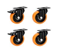 Relaxdays set da 4 rotelle 50 mm 400 kg con freno piastra, nero/arancione | Acciaio, plastica, per carichi pesanti