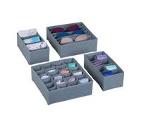 Relaxdays, Set da 4 Pezzi Organizer per Cassetti, Scatole Portaoggetti per Armadio, Cesti per Slip, Cravatte e Calzini, Grigio, Cartone