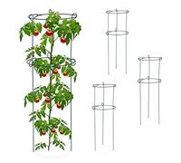 Relaxdays Set da 4 Sostegni Circolari per Pomodori, Piante Rampicanti, Rose, a 3 Gambe, in Metallo, Alti 75,5 cm, Verde