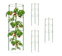 Relaxdays Set da 4 Sostegni Circolari per Pomodori, Piante Rampicanti, Rose, a 3 Gambe, in Metallo, HxD: 60x20 cm, Verde, Ferro