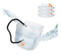 Relaxdays Set da 4 Taniche Pieghevoli, 20 L, con Rubinetto, BPA Free con Cintura per Il Trasporto, Trasparente Arancione