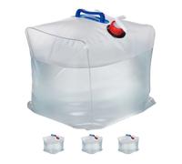 Relaxdays Tanica Acqua da Campeggio, 20 L, Pieghevole, Set da 4, con Rubinetto, Manici, Serbatoio BPA Free, Trasparente